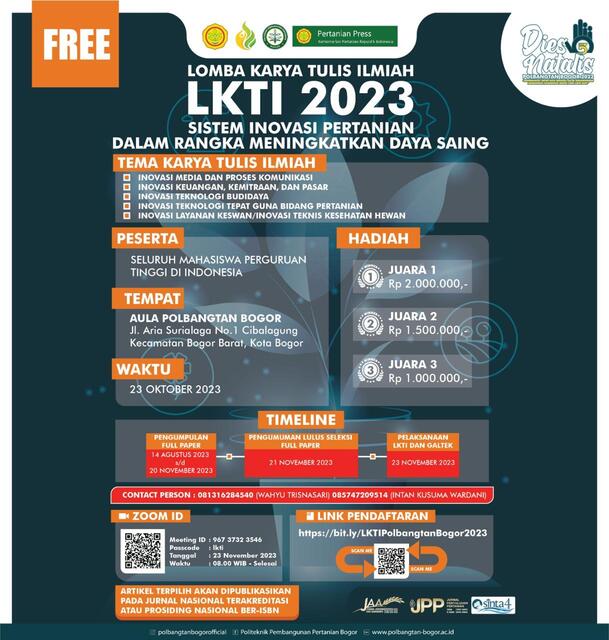 					View Vol. 1 No. 1: Prosiding Seminar Nasional Lomba Karya Tulis Ilmiah Polbangtan Bogor (On Process)
				